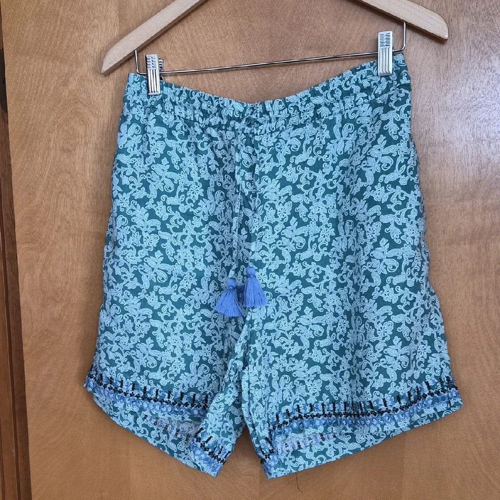 J. Jill Love LinenTeal Floral High Waist Shorts M - Picture 1 of 8